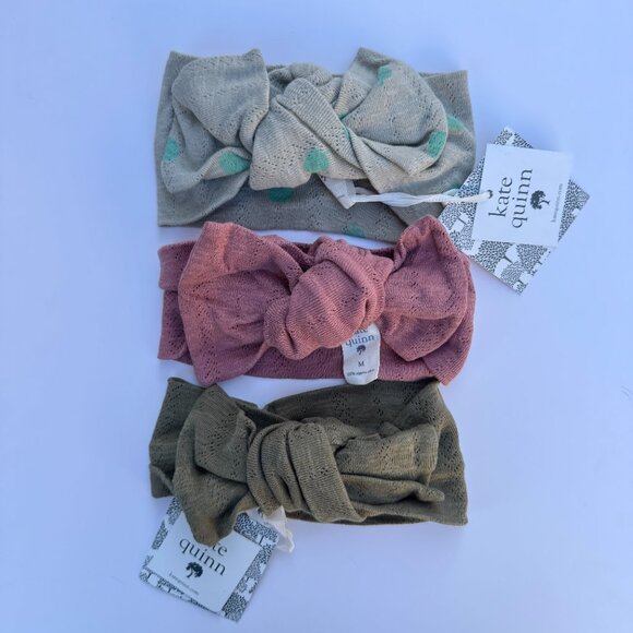 Kate Quinn Head Bow Set | Pointelle Knit, 3-Pack | Taupe/Green Dot, Dusty Rose & - Picture 5 of 6